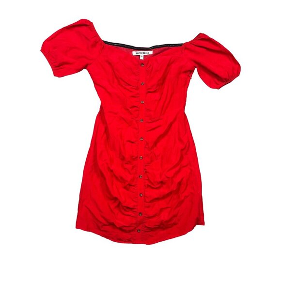 Walter Baker Odette Ruched Off Shoulder Dress Tomato Red Women's Size 6 - Picture 2 of 7